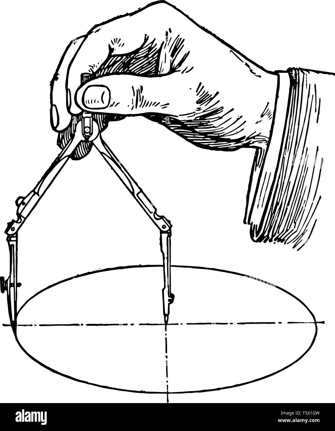 L'élaboration de grands cercles avec boussole avec les jambes droites mais pour de plus grandes tailles avec bouchon de remplissage à l'aide de la sciure de bois sur mesure et la colle dessiner de grands cercles et r Illustration de Vecteur