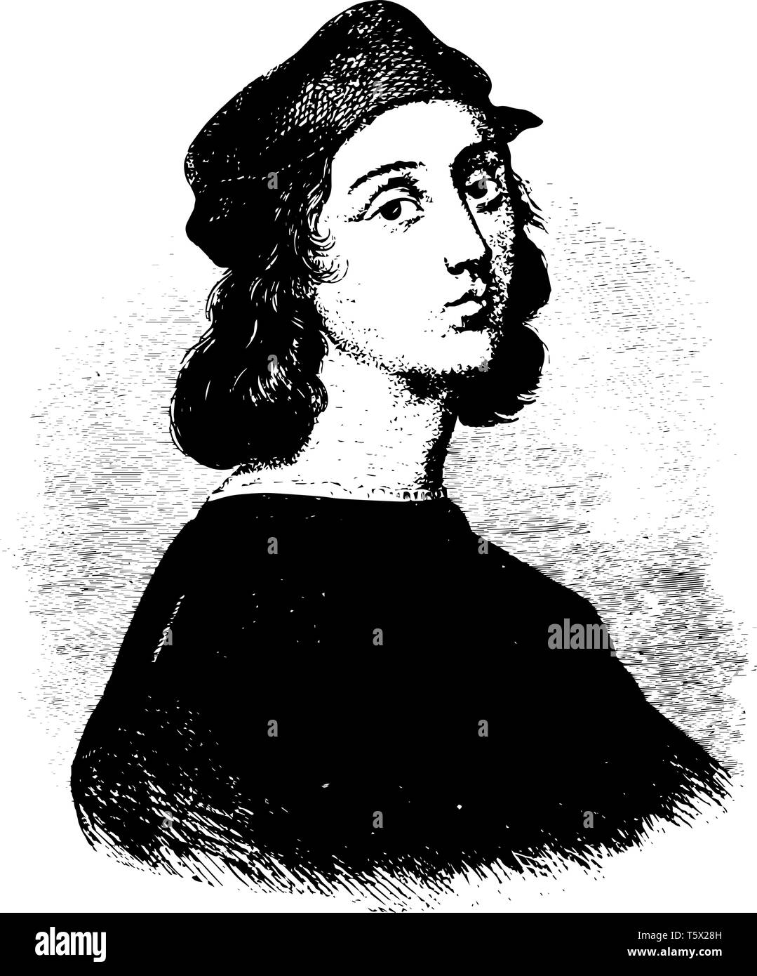 Raphael Sanzio sont à partir de l'œuvre par lui-même ou d'une gravure de dessin Ligne vintage illustration. Illustration de Vecteur