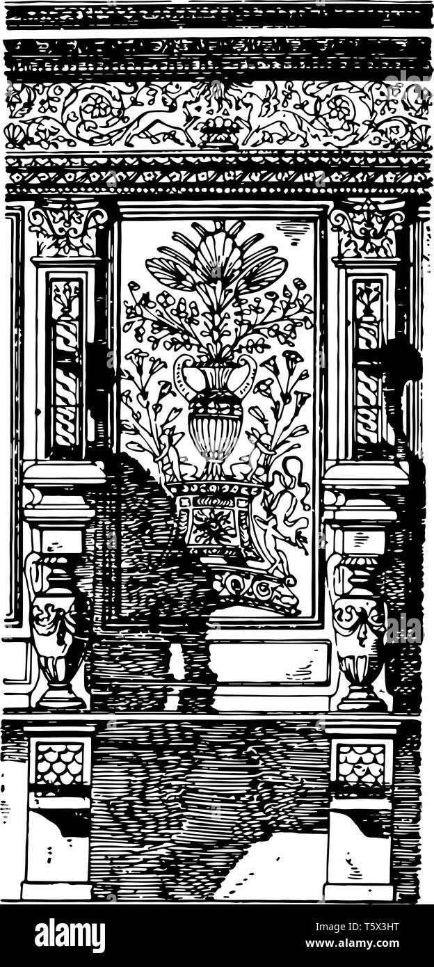 Ce 17e siècle bénitier qui a une forme de bols contenant de l'eau sainte et visages lion en dessous du dessin de ligne ou bénitier vintage illustration gravure Illustration de Vecteur Ce 17e siècle bénitier qui a une forme de bols contenant de l'eau sainte et visages lion en dessous du dessin de ligne ou bénitier vintage illustration gravure Illustration de Vecteur