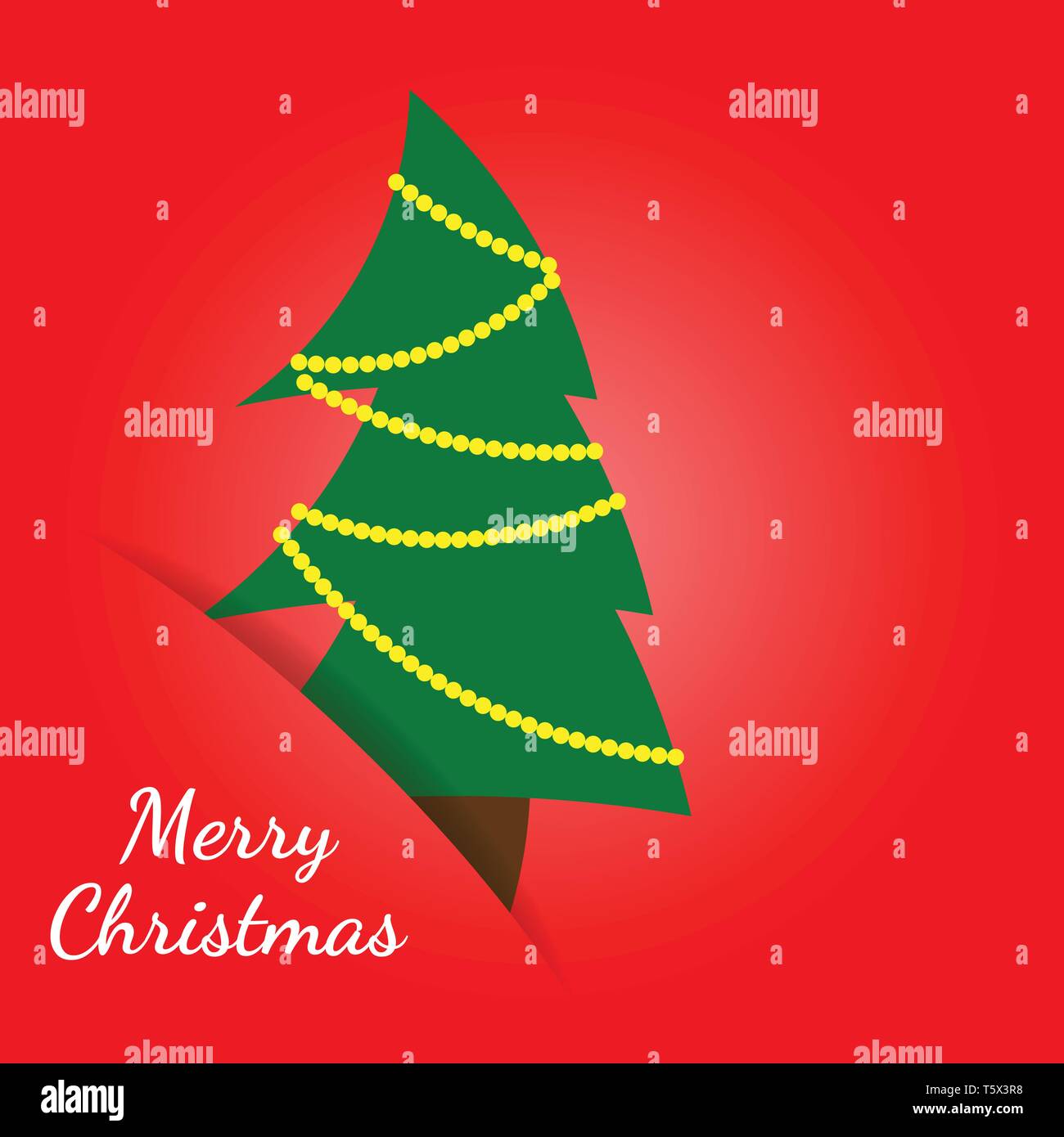 Carte de voeux de Noël dans un style minimaliste et télévision. Arbre de Noël vert papier caché dans la fente Illustration de Vecteur