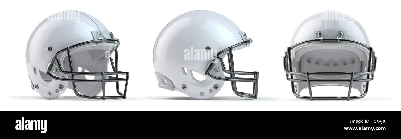 Jeu de Football américain Casques blanc isolé sur fond blanc. 3d illustration Banque D'Images