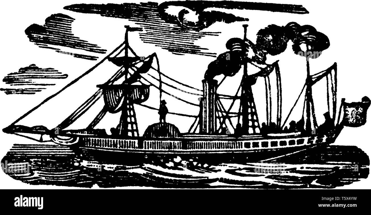 Lloyd autrichien navire est un bateau à vapeur du Lloyd autrichien shipping company, vintage dessin ou gravure illustration. Illustration de Vecteur