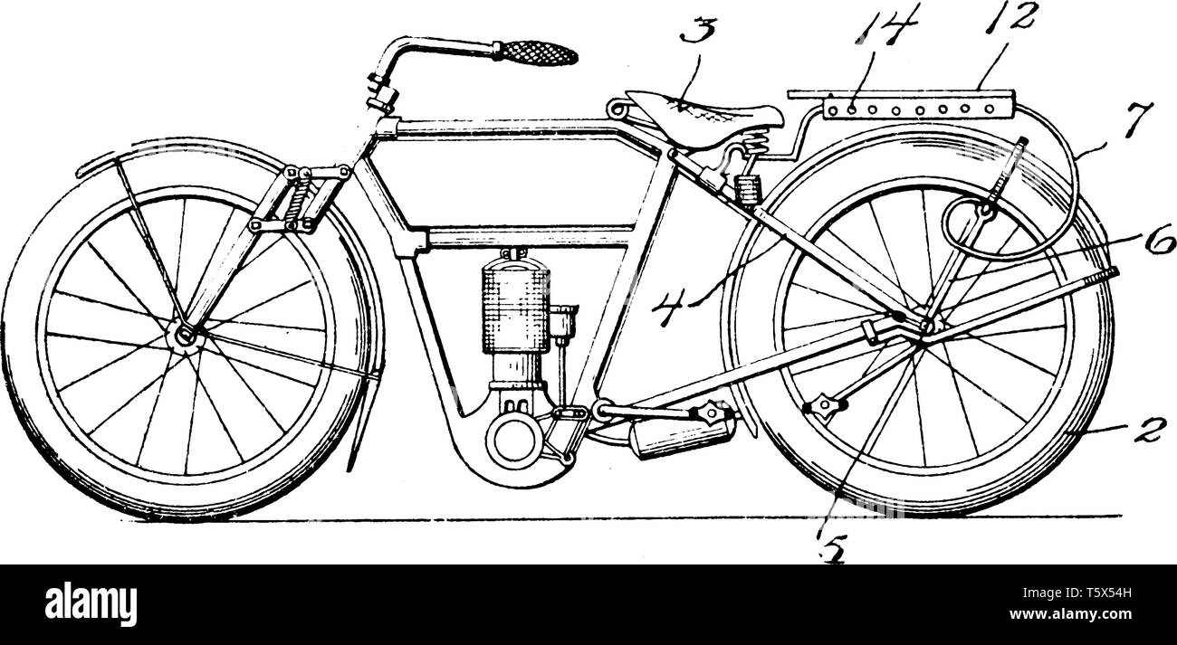 Siège et transporteur pour les motos est un véhicule à moteur à deux roues et les motos sont la forme la plus abordable de transport motorisé, tirer la ligne vintage Illustration de Vecteur