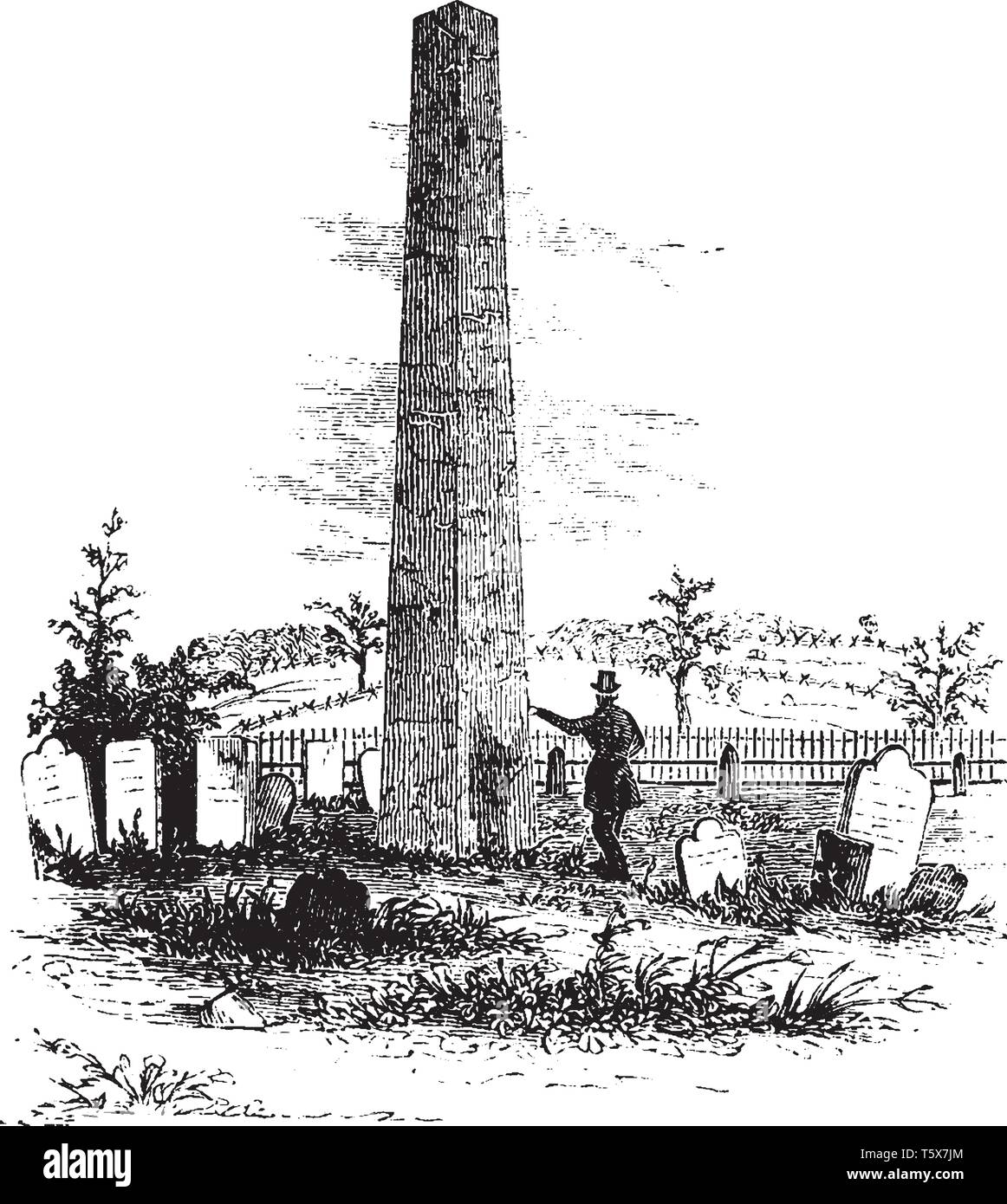 Monument de gouverneur Nicholas Cooke au Rhode Island, dessin ou gravure illustration. Illustration de Vecteur