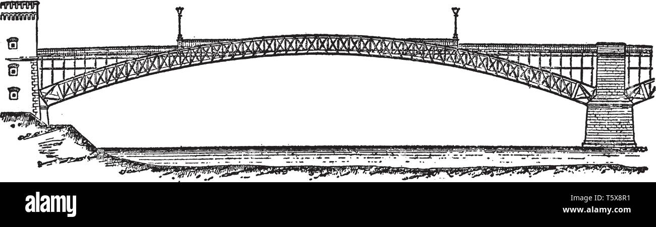 Pont de Coblence est une ville allemande située sur les deux rives du Rhin, où il est rejoint par la Moselle, vintage dessin ou gravure illustration. Illustration de Vecteur