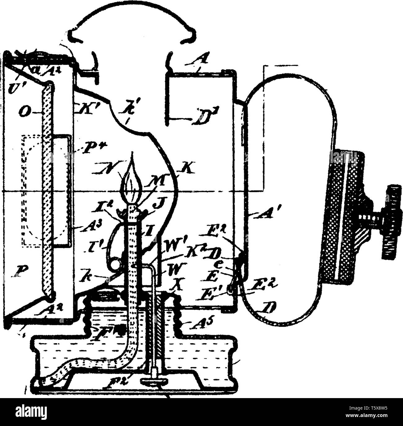 Location lampe est attaché à l'avant de la bicyclette tout en éclairant la route spécialement lorsqu'il y a une faible visibilité, vintage dessin ou e Illustration de Vecteur