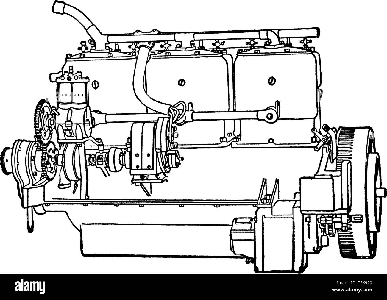 La construction d'une automobile l'étape 11 est le moteur démarre le moteur en tournant le volant-vintage, dessin ou gravure illustration. Illustration de Vecteur