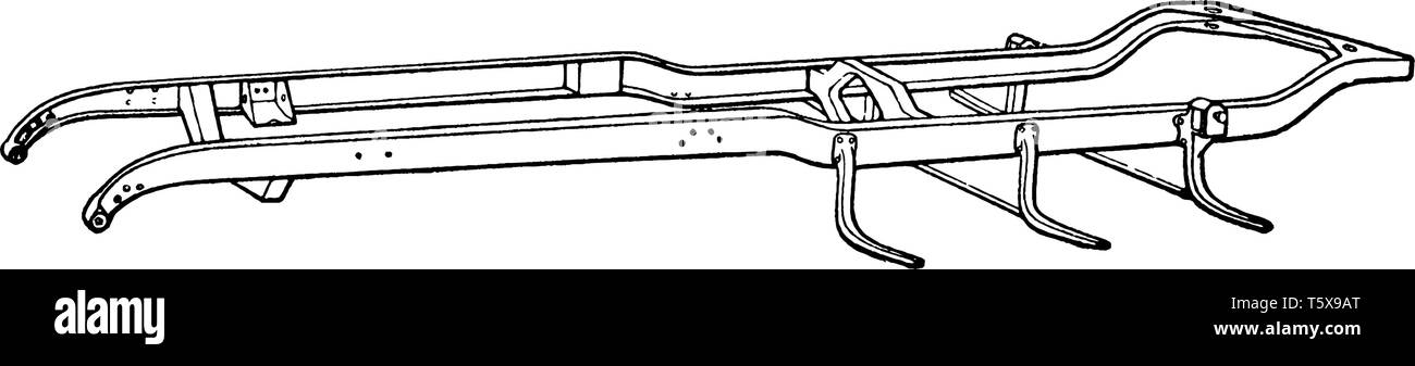 La construction d'une automobile l'étape 13 est cadre sur lequel la voiture est construite, vintage dessin ou gravure illustration. Illustration de Vecteur