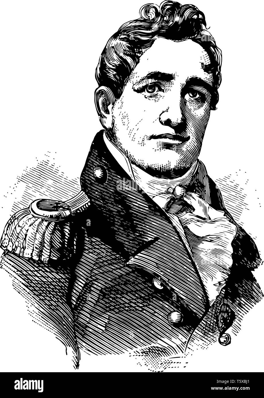 Joshua Barney 1759 à 1818, il était un officier de la marine américaine qui a servi dans la marine continentale pendant la guerre d'indépendance vintage dessin ou fra Illustration de Vecteur