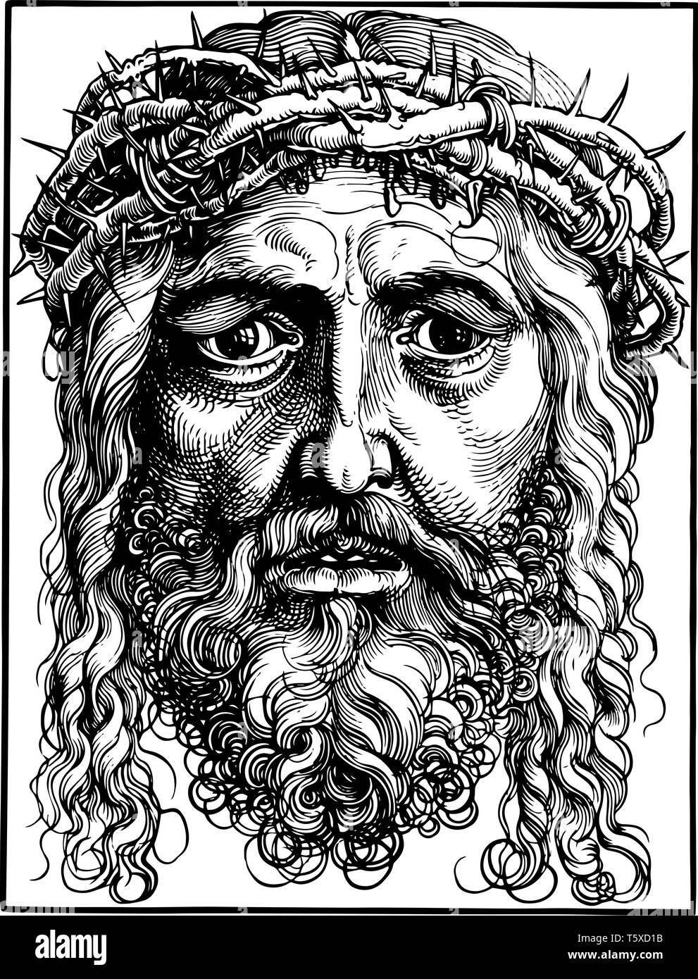 Grand chef de Christ est un clair-obscur, gravure sur bois vintage dessin ou gravure illustration. Illustration de Vecteur