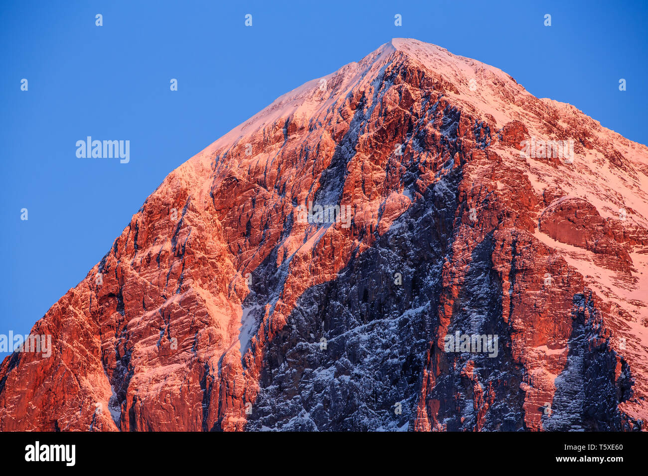 Alpenglow sur la 'White' araignée, face nord de l'Eiger en hiver. Kleine Scheidegg, Oberland Bernois, Suisse (Suisse) Banque D'Images