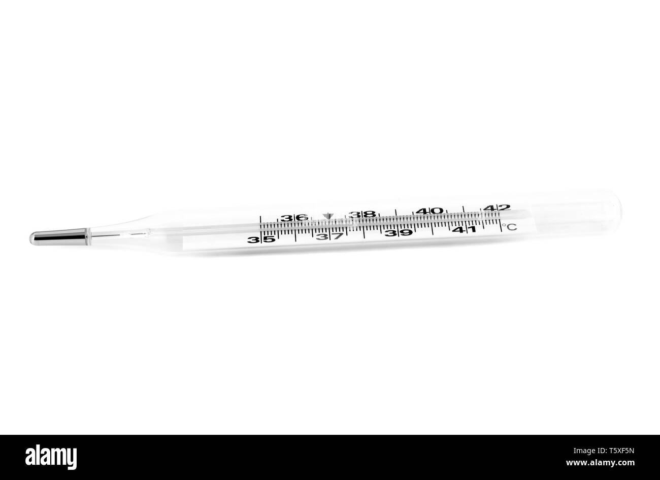 Thermometr médicaux sur un fond blanc. L'isoler. Photo en noir et blanc Banque D'Images