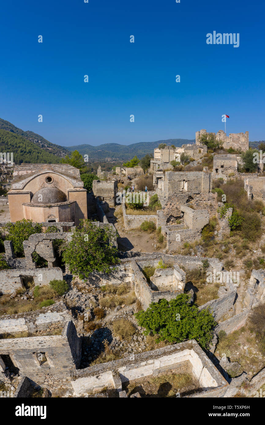 La Turquie, Fethiye, Kayakoy (Mugla) Ghost Town, une ancienne colonie grecque et maintenant une ville abandonnée et open air museum Banque D'Images