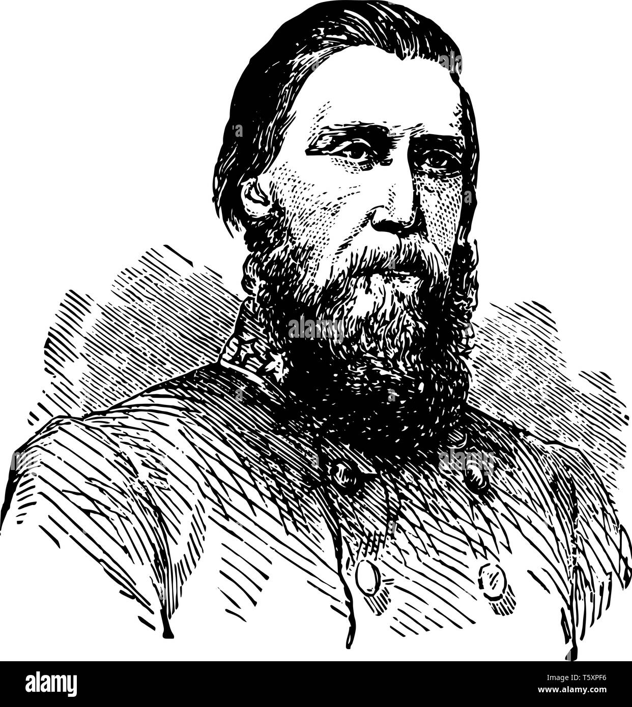 John Bell Hood 1831 à 1879, il est un général confédéré durant la guerre civile américaine vintage dessin ou gravure illustration Illustration de Vecteur