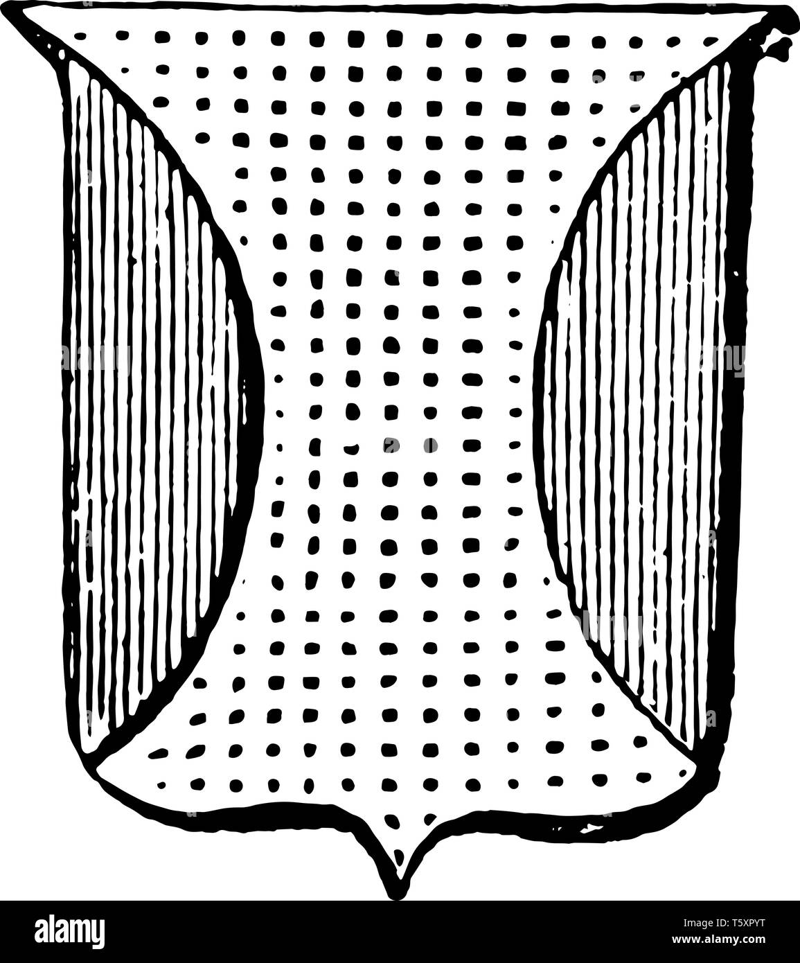Flanuched est un bouclier d'or de gueules chargé d flaunches rouge vintage, dessin ou gravure illustration. Illustration de Vecteur