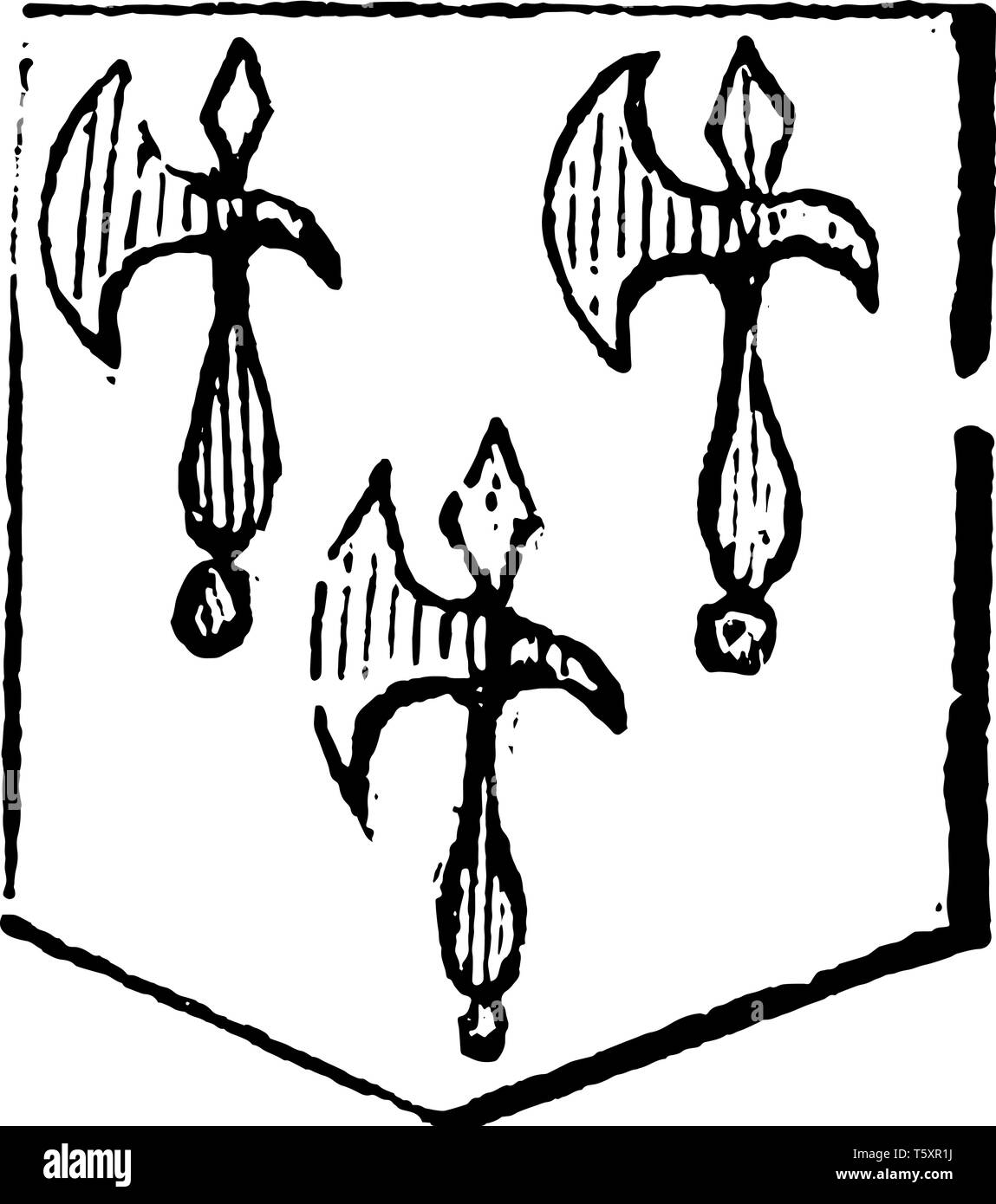 Hache est une ancienne arme militaire vintage dessin ou gravure illustration. Illustration de Vecteur