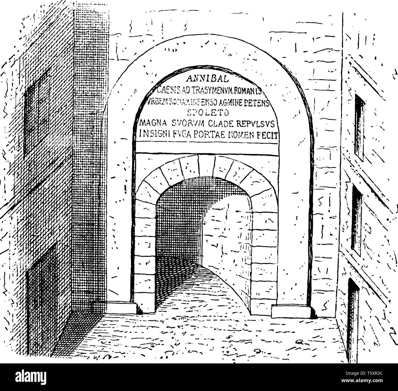 Porte de Spoleto, à Rome, l'architecture romaine, Florida Center for Instructional Technology, vintage dessin ou gravure illustration. Illustration de Vecteur