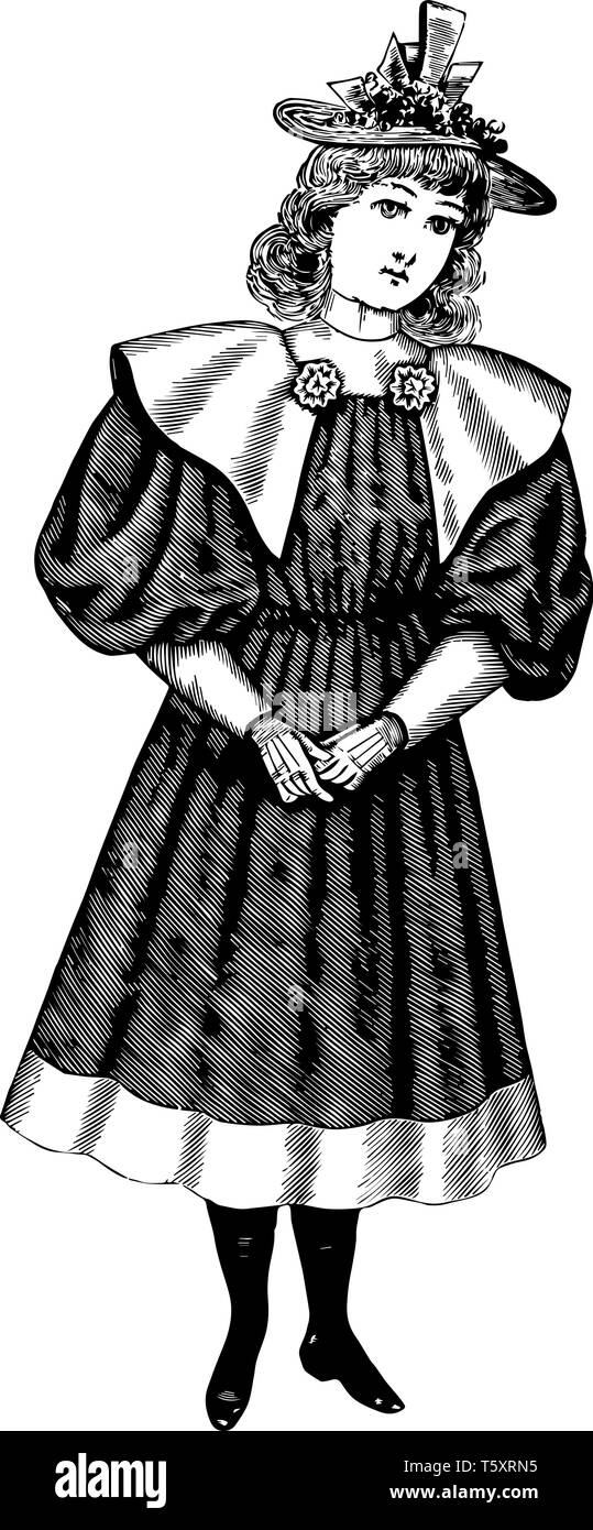 La fille a été Robe manches bouffantes, vintage dessin ou gravure illustration. Illustration de Vecteur