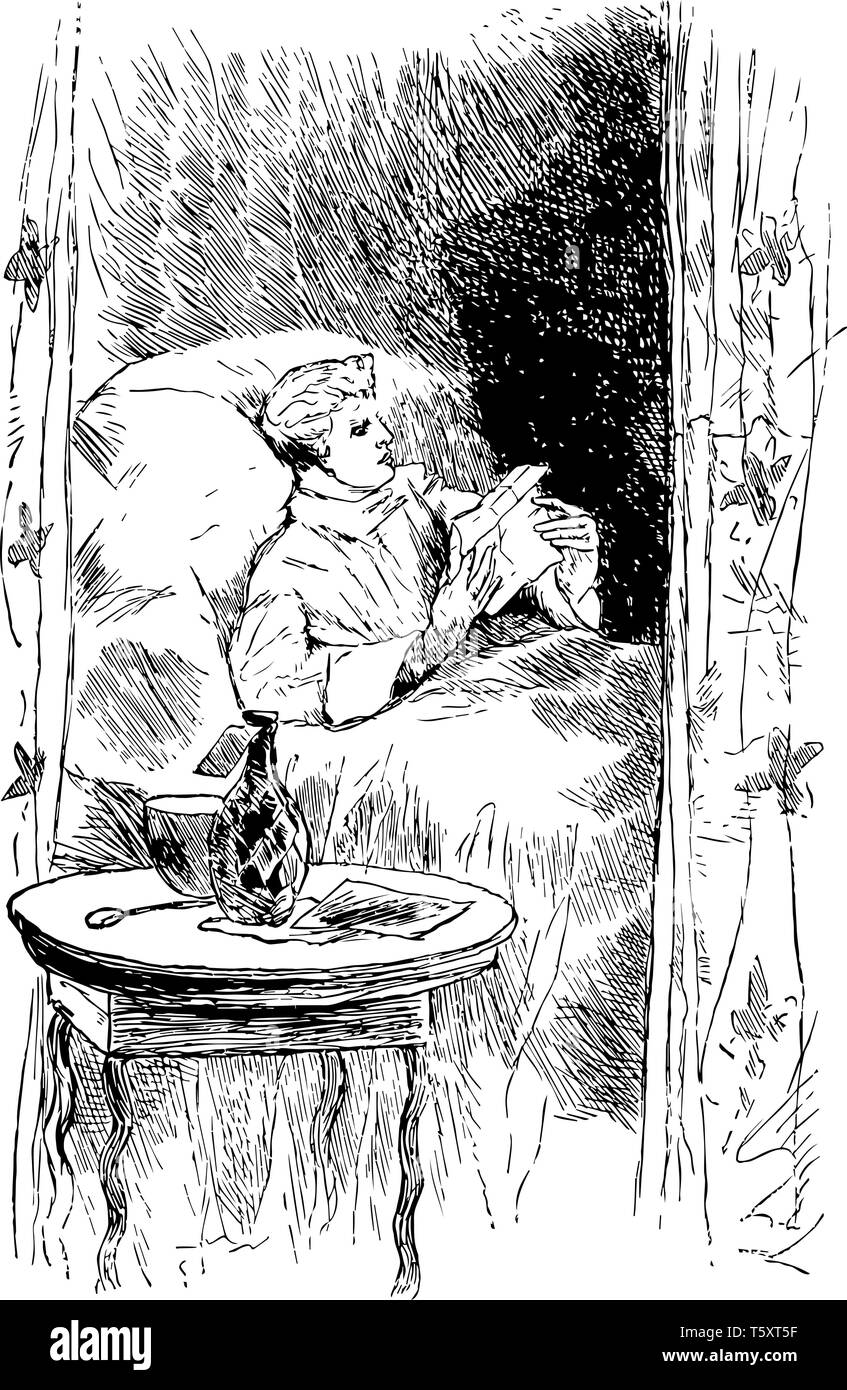 Man reading in Bed, Magazine, politique, temps, luxe, vintage dessin ou gravure illustration. Illustration de Vecteur