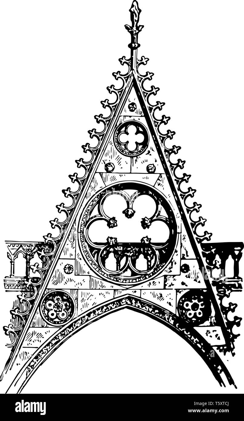 Gable à Notre Dame de Paris, le transept sud porte, Gable, architecture gothique, vintage dessin ou gravure illustration. Illustration de Vecteur
