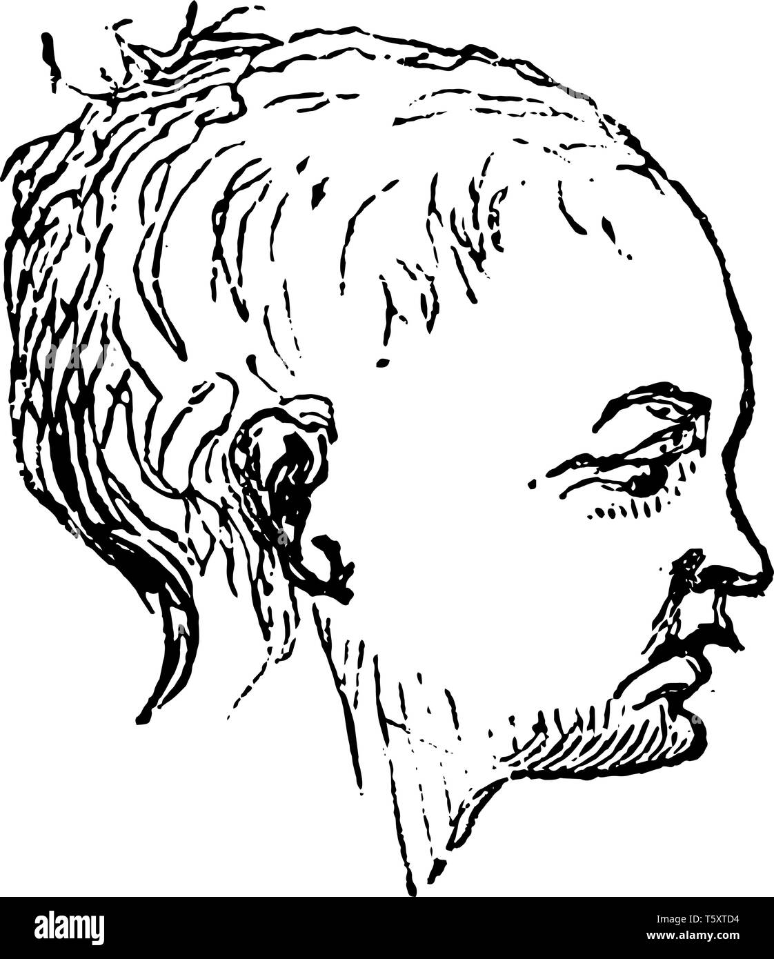 Visage de tête d'homme de profil dans cette photo, dessin de ligne vintage ou gravure illustration. Illustration de Vecteur
