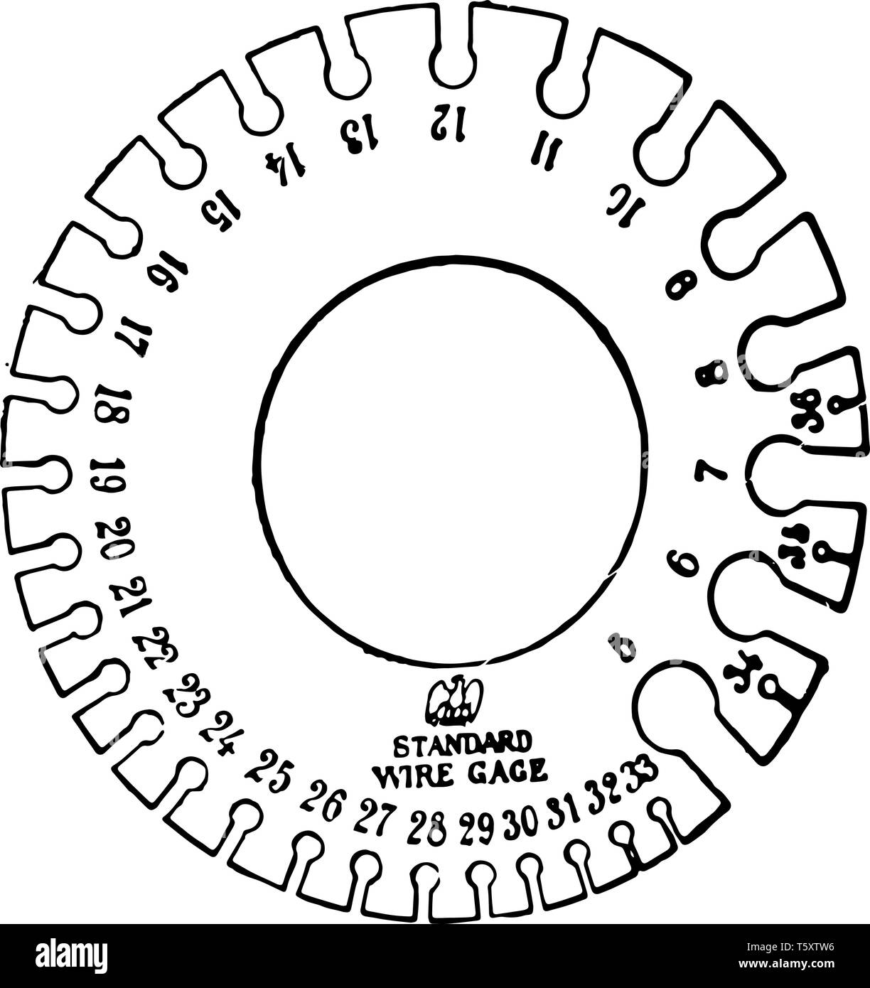 Cette illustration représente la jauge de fil qui est utilisé pour mesurer l'épaisseur des cordes de guitare en fil électrique et certains, vintage ou dessin de ligne engr Illustration de Vecteur