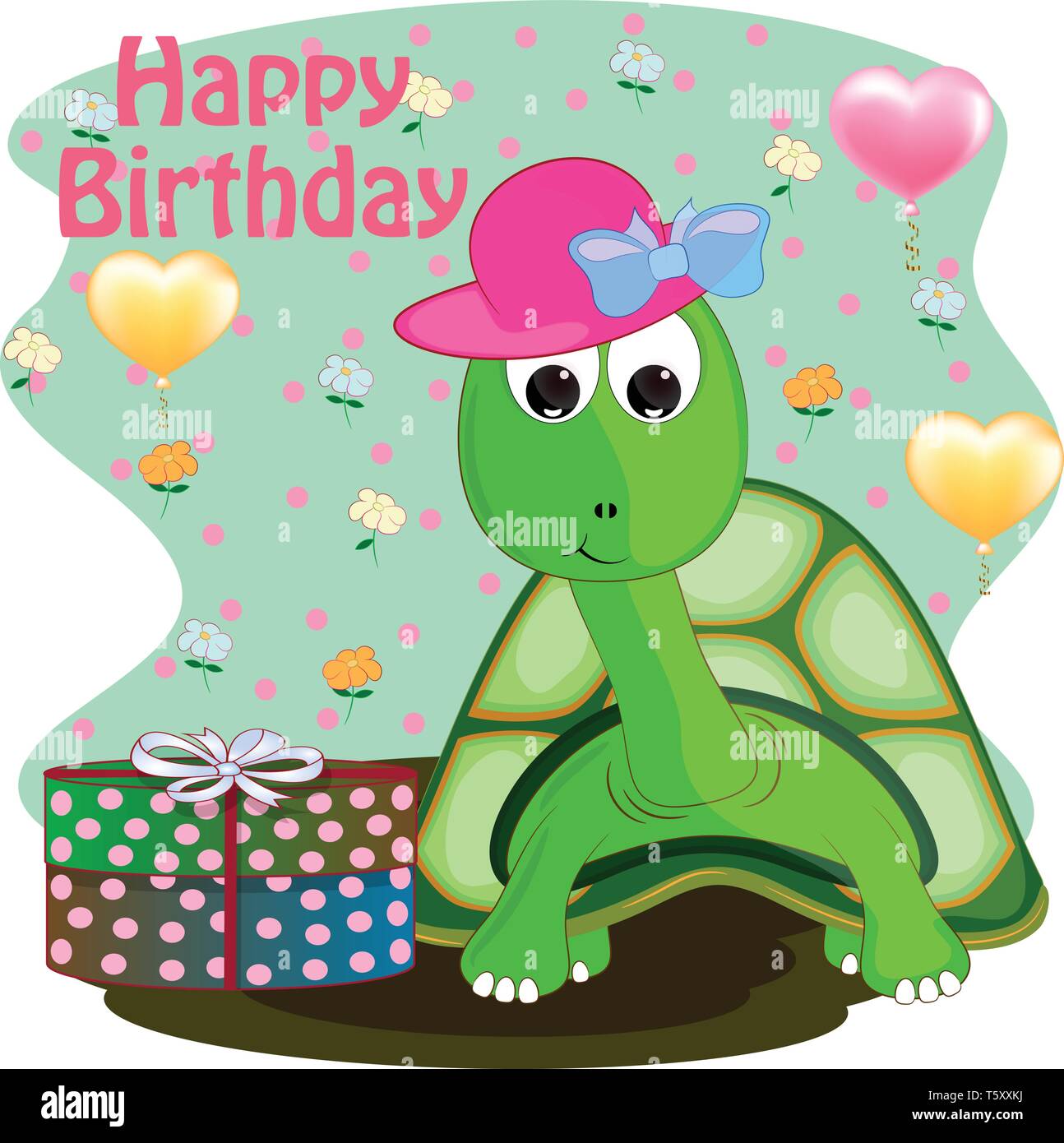 Carte De Souhaits D Anniversaire Avec Mignon Dessin De Tortue Tortue Illustration Vectorielle Image Vectorielle Stock Alamy