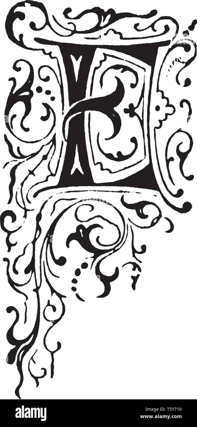 Décoration florale et une lettre majuscule E, vintage dessin ou gravure illustration Illustration de Vecteur