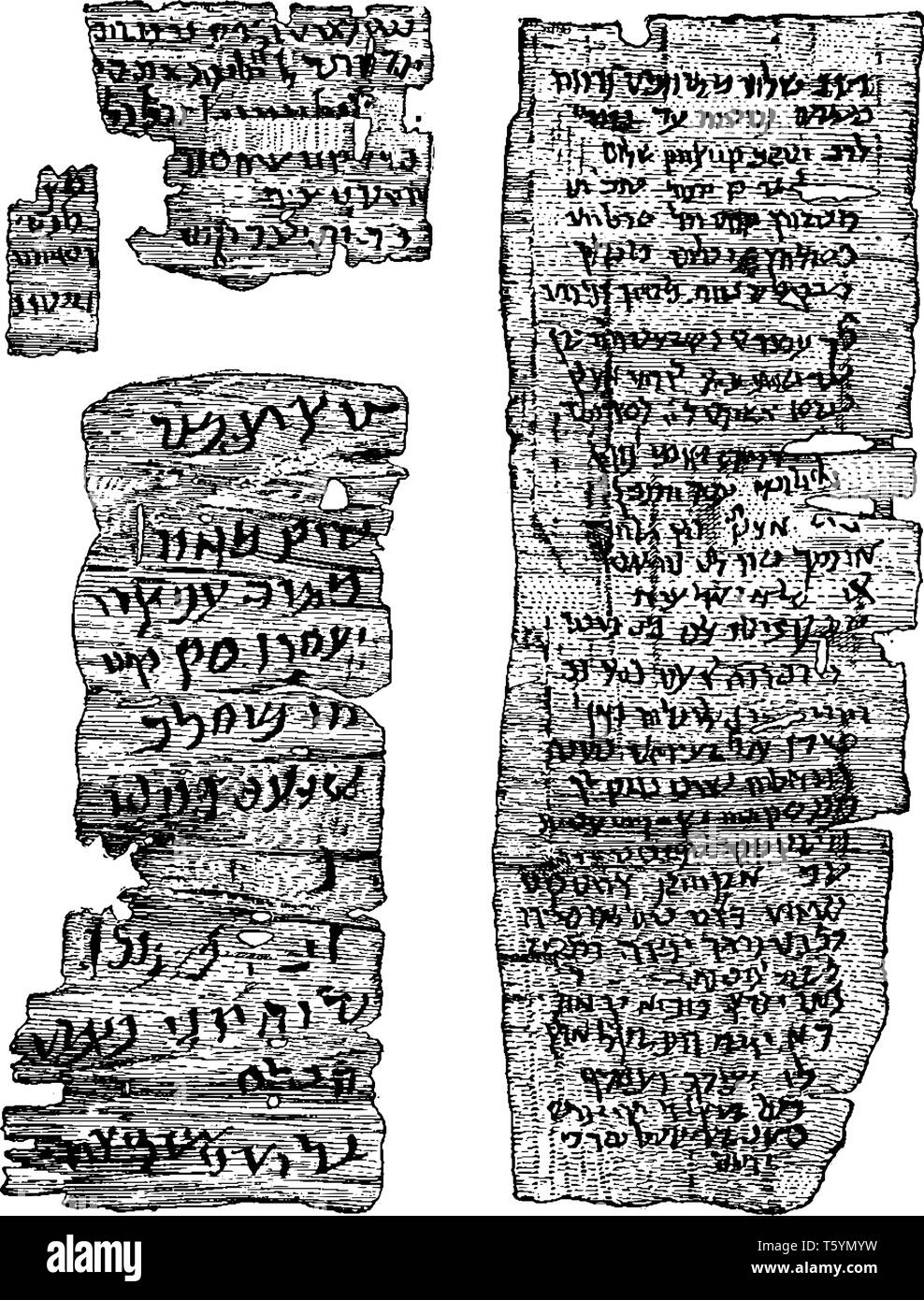 L'hébreu ancien manuscrit, qui a été découvert en Égypte, vintage dessin ou gravure illustration. Illustration de Vecteur