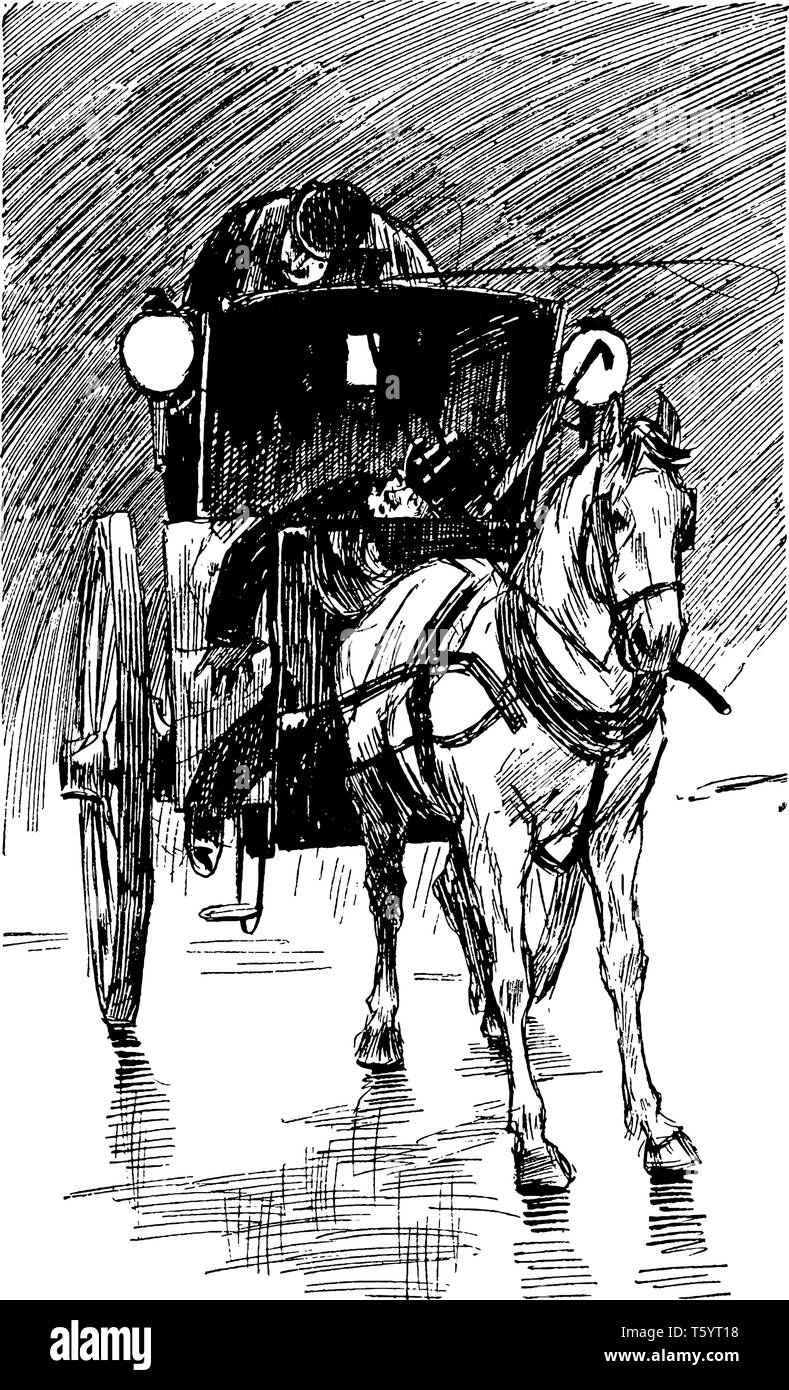 Voiture à cheval fait référence à une personne deux simple transport de la fin du 18e 19e et 20e siècles, vintage dessin ou gravure illustr Illustration de Vecteur