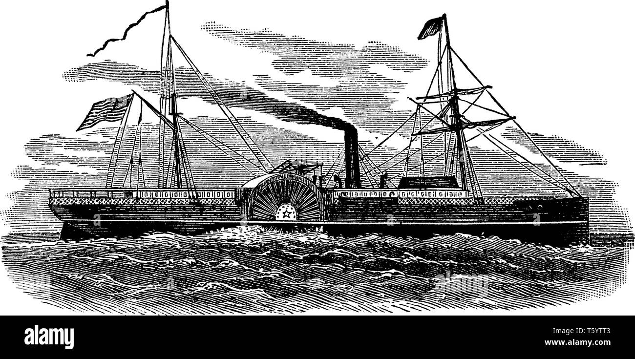 L'Étoile de l'Ouest était un navire civil engagé par le gouvernement des États-Unis d'acheminer du matériel militaire, vintage dessin ou gravure illus Illustration de Vecteur