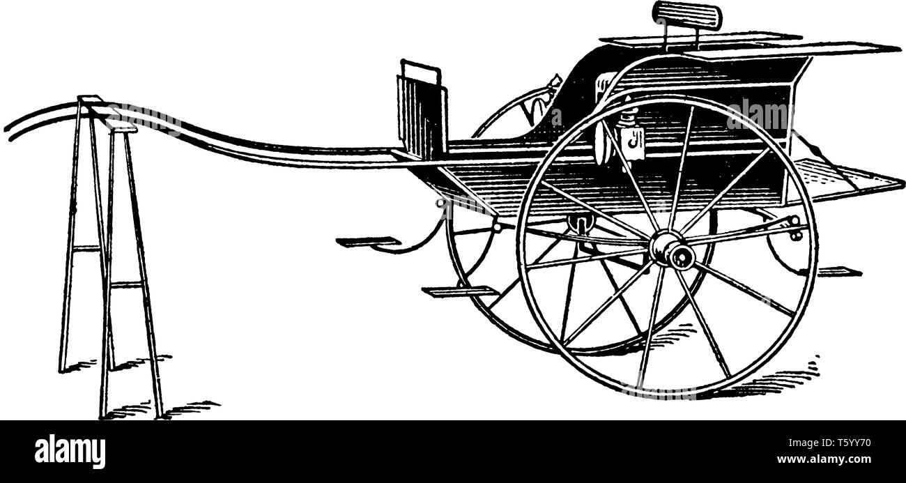 Panier de Ripon est un cheval dessiné village panier avec deux roues et un siège dans le chariot, vintage dessin ou gravure illustration. Illustration de Vecteur