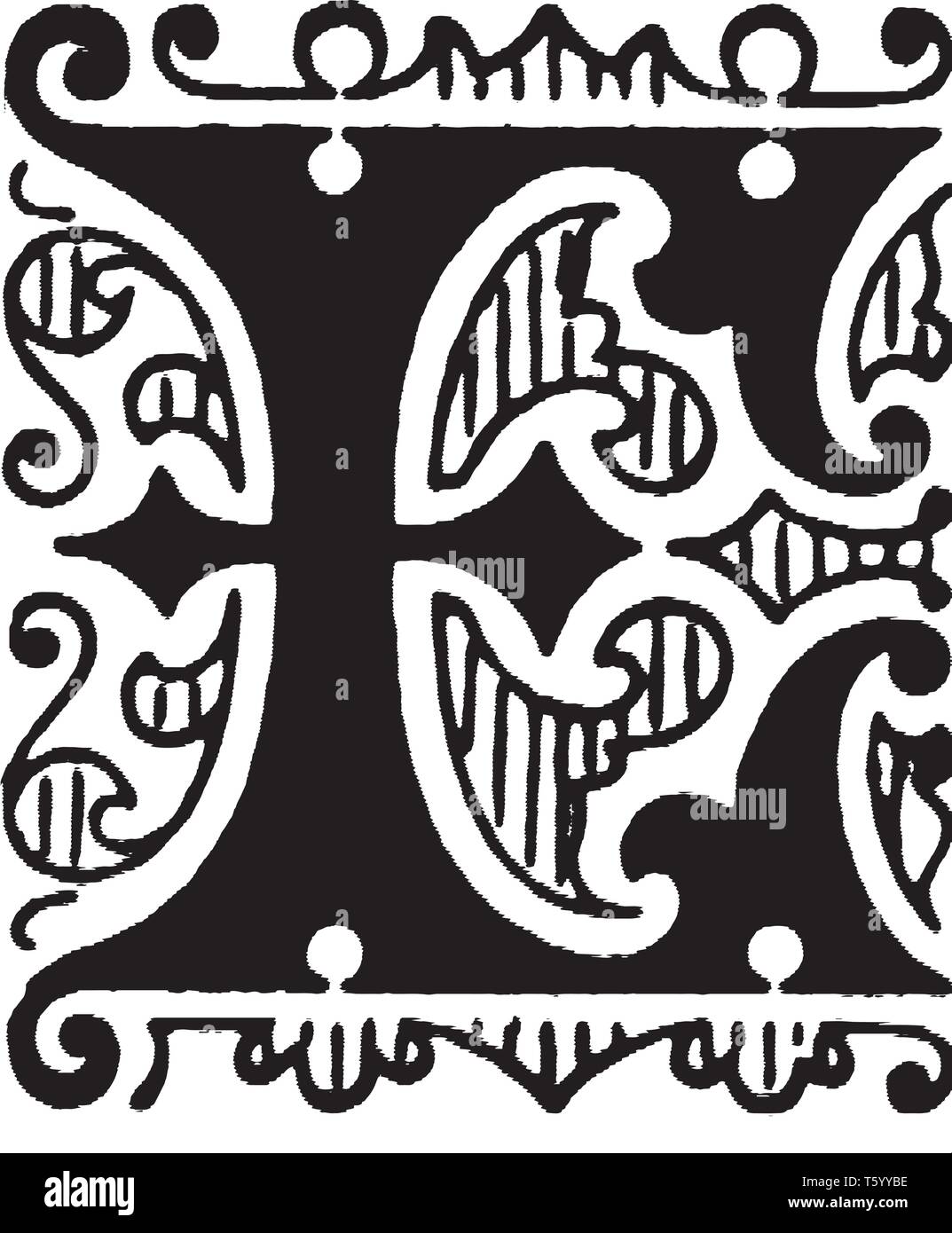 Une lettre majuscule E, vintage dessin ou gravure illustration Illustration de Vecteur