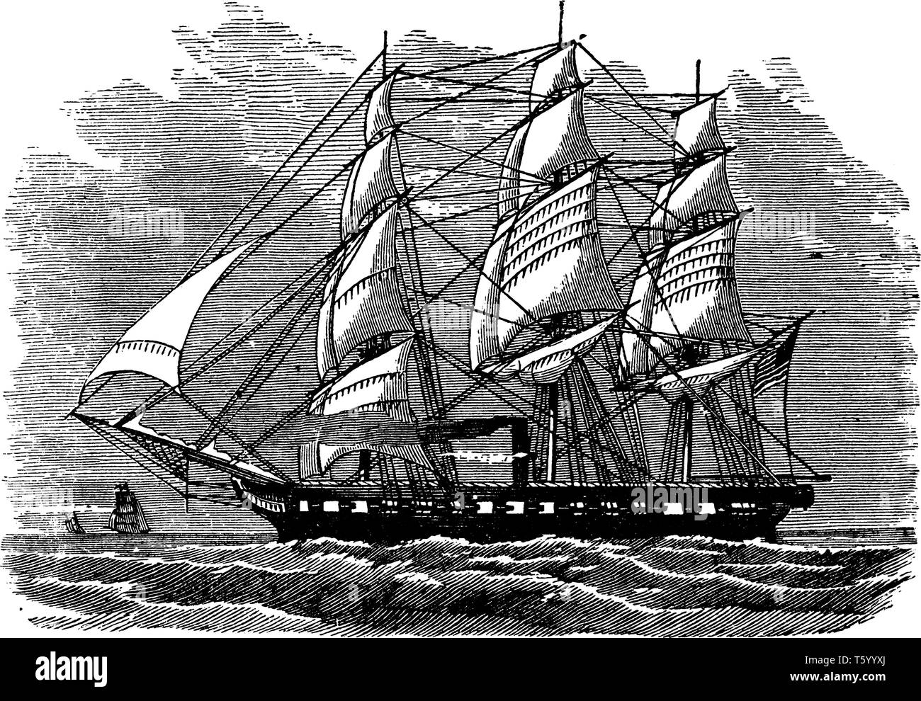 Le Hartford est un sloop de guerre a été le premier navire de la marine des États-Unis du nom de la capitale du Connecticut Hartford, vintage ou dessin de ligne fra Illustration de Vecteur