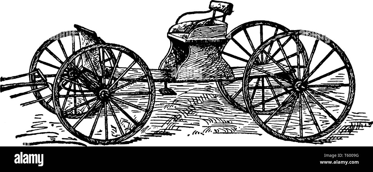 Buckboard est un chariot à roues ayant une planche attachée à l'essieu arrière et à une barre transversale à l'avant, le dessin des lignes vintage ou gravure illustrati Illustration de Vecteur