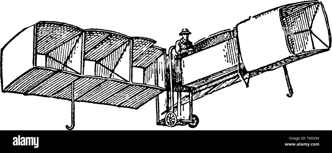 Cette illustration représente Santos Dumont Flying Machine, vintage dessin ou gravure illustration. Illustration de Vecteur