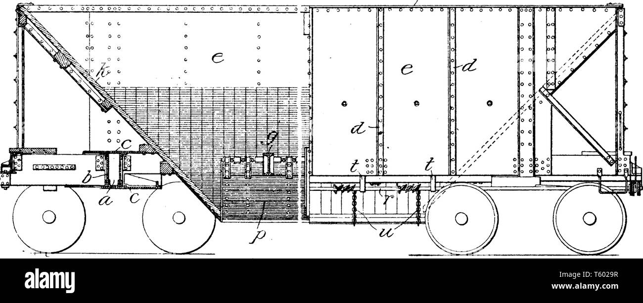Vidage de voiture lorsqu'un camion poids lourd ayant un lit qui s'incline vers l'arrière pour décharger du matériel, dessin de ligne vintage ou gravure illustration. Illustration de Vecteur