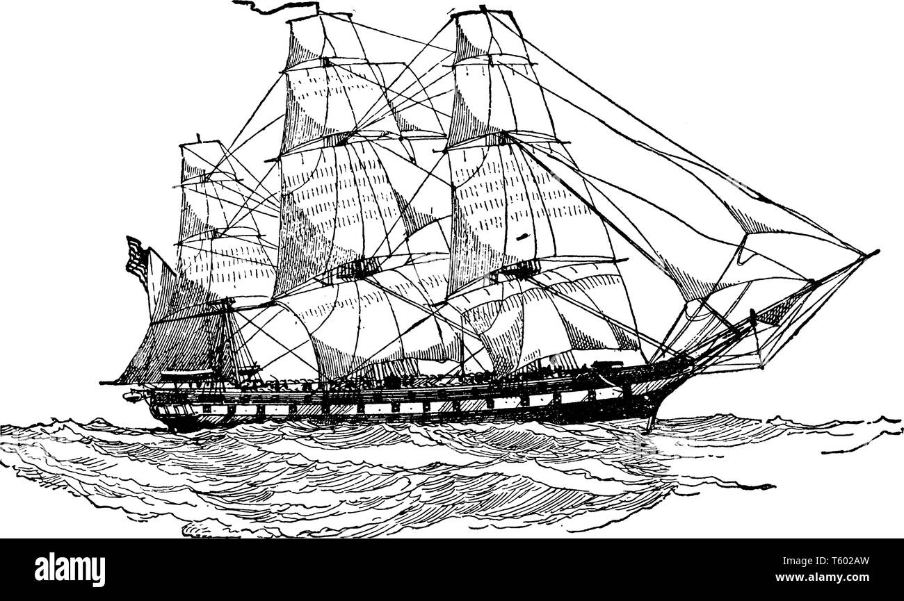 Frégate de 1812 des États-Unis où l'original six frégates de la marine des États-Unis ont été autorisés par le Congrès avec la loi navale de 1794, vi Illustration de Vecteur