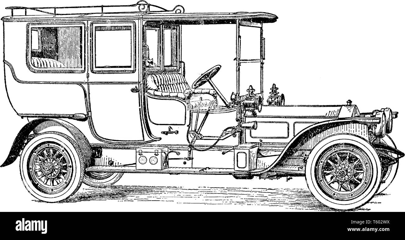 Rolls Royce six cylindres Limousine Pullman a fonctionné à 40 à 50 chevaux avec un compartiment conducteur ouverte, vintage dessin ou gravure illustra Illustration de Vecteur