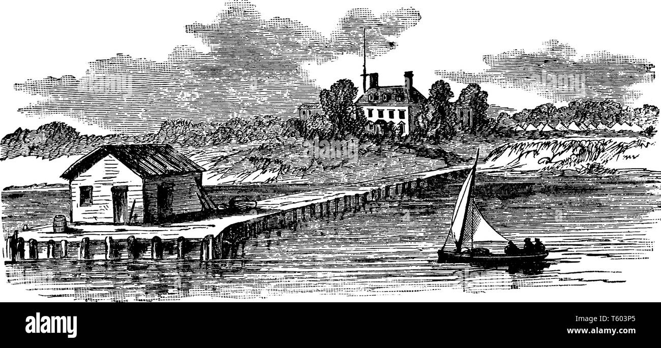 Virginia et Berkeley où un groupe de 38 l'arrivée des colons anglais à Berkeley cent environ huit mille sur la rive nord de la James River, vint Illustration de Vecteur