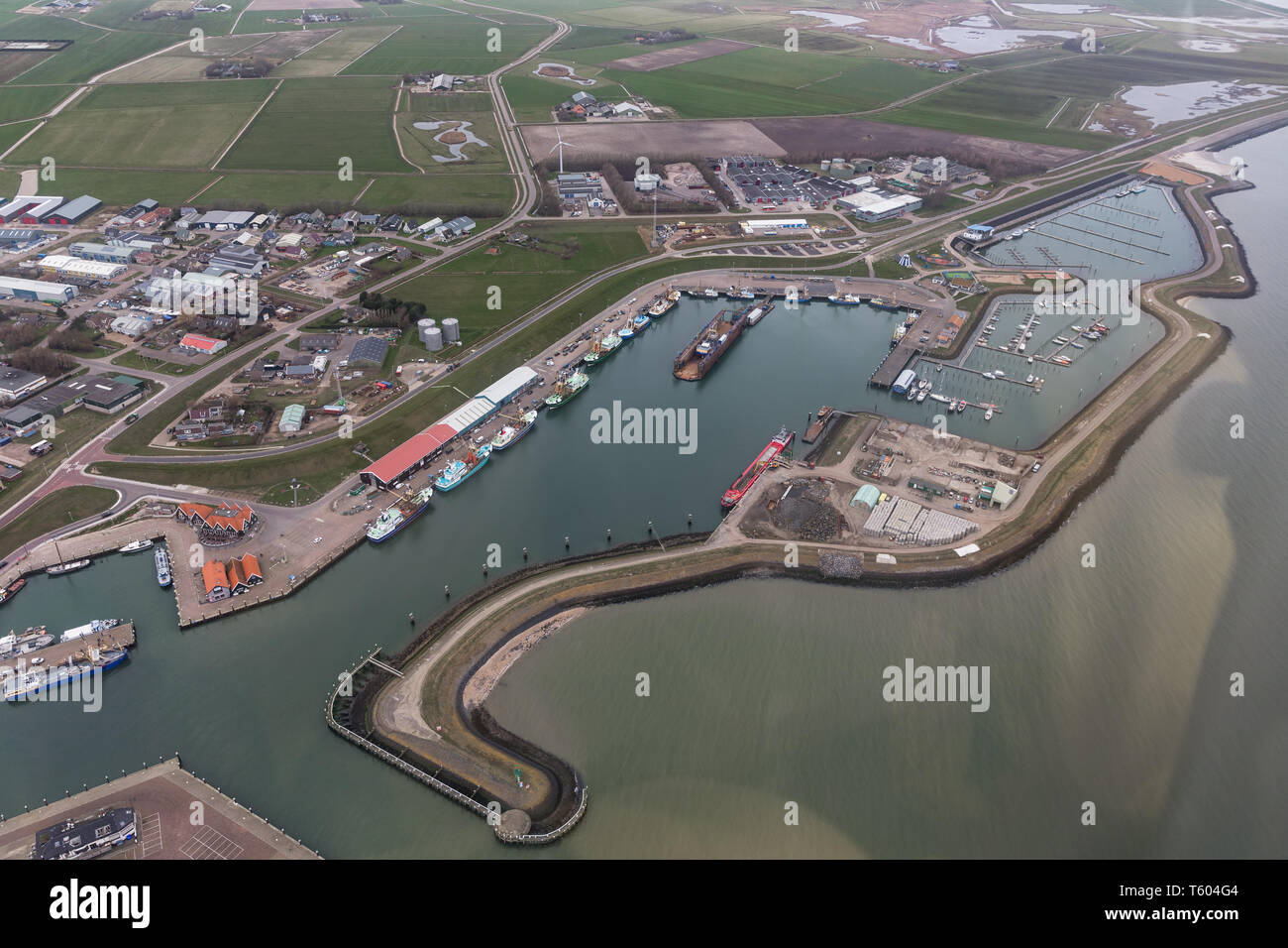 Vue aérienne de l'île Harbour à Oudeschild Texel hollandais Banque D'Images