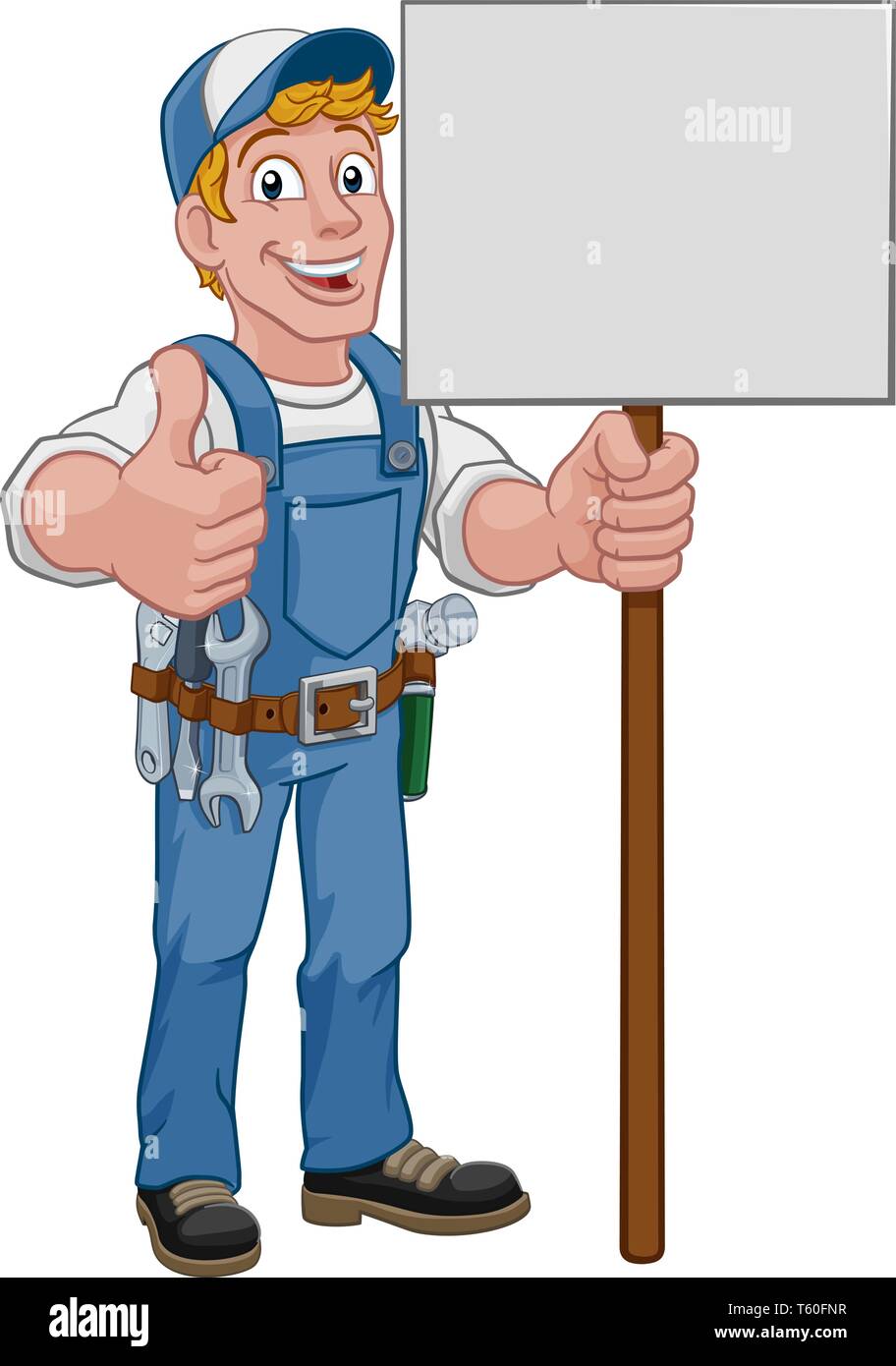 Homme à homme signe Construction Gardien Cartoon Illustration de Vecteur