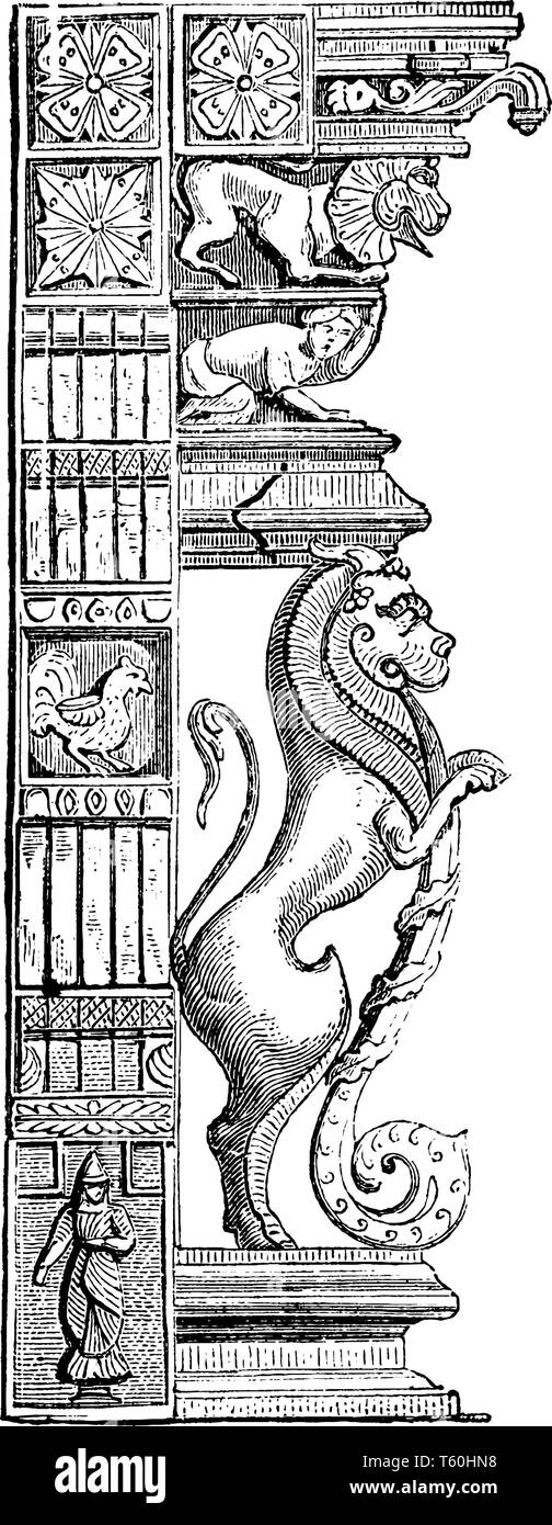 Pilier des indiens à Ellora caves Jain qui révèlent des dimensions spécifiques de la philosophie et de la tradition, Jain vintage dessin ou gravure illustratio Illustration de Vecteur