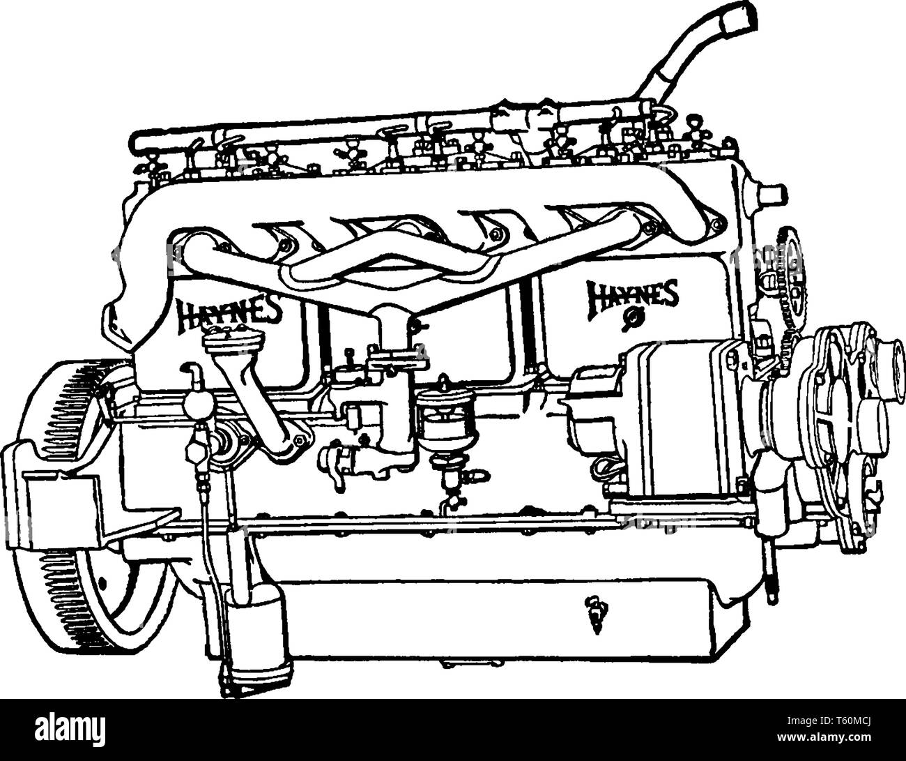 La construction d'une étape de l'Automobile 09 générateur électrique est utilisé pour démarrer le moteur et l'éclairage de la voiture, ou de dessin Ligne vintage illustration gravure Illustration de Vecteur