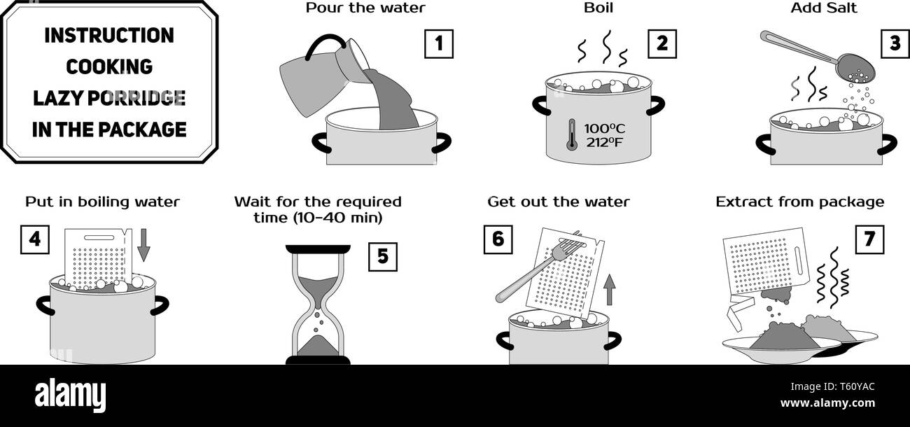 La cuisine d'instructions dans l'emballage du porridge paresseux Illustration de Vecteur