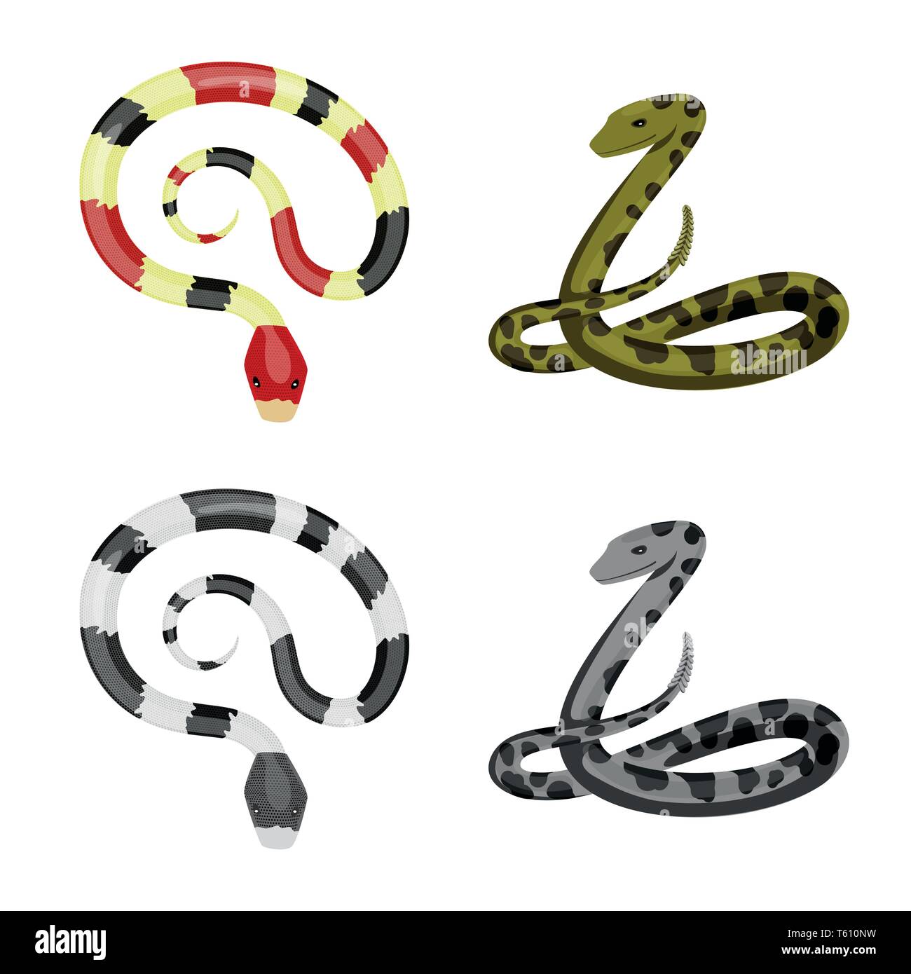 ,Serpent python,corail,rouge,animal,Black,blanc,vert,jungle,viper anaconda serpent,la queue,,royal,mammifère,nature,danger,médecine,poison,,le mal,mal,bouchée,peau,reptiles,set,icône,,illustration,collection,isolé,design,graphisme,élément,signe, vecteurs vecteur , Illustration de Vecteur