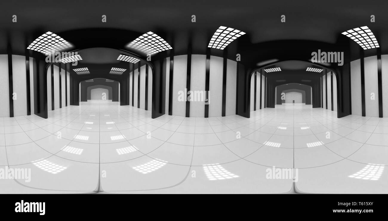 8K carte HDRI sphériques, panorama de l'environnement, l'arrière-plan à contraste élevé moderne source de lumière de l'intérieur de rendu, d'immense hall industriel (équirectangulaire 3d Banque D'Images