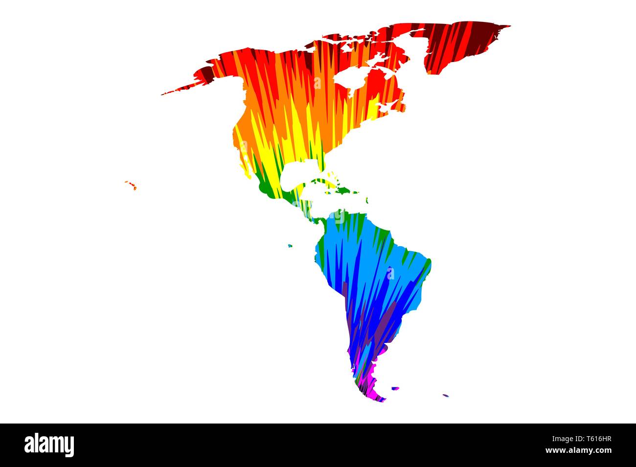 L'Amérique du Nord et du sud continent - la carte est conçu rainbow abstract colorful pattern, Amérique du Nord et Amérique latine carte de color explosion, Illustration de Vecteur