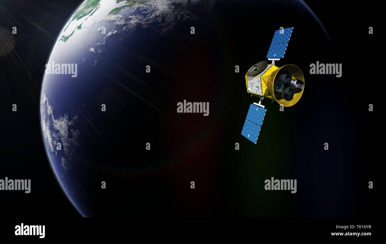 Exoplanète en transit par l'enquête (TESS) Télescope spatial en orbite de la planète Terre (rendu 3D, éléments de cette image sont meublées par la NASA) Banque D'Images