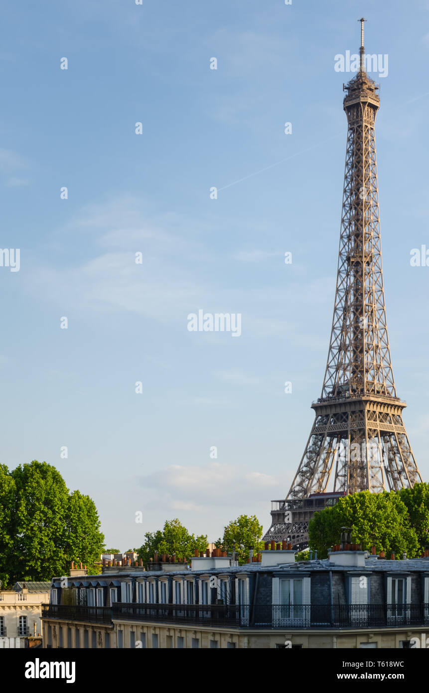 La Tour Eiffel sur les toits de Paris sur une journée ensoleillée Banque D'Images